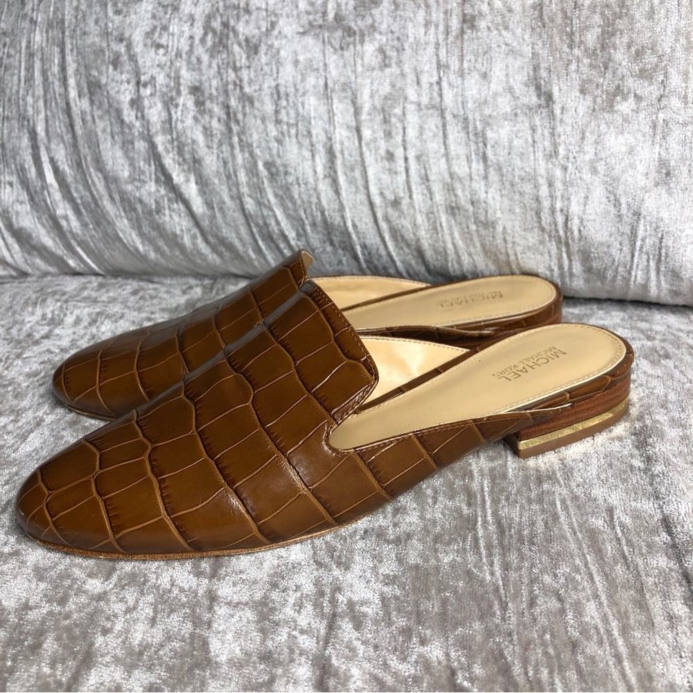 MICHAEL Michael Kors Brown Croc-Embossed Mules